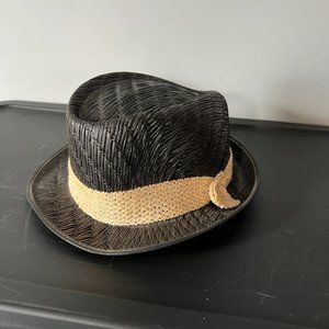VENTO USA Classic Porkpie Black Straw Hat  |  Vintage 1950's | Sz L